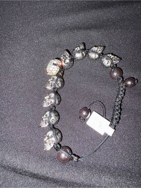 Sterling Skull Bead Bracelet in Black and Silver